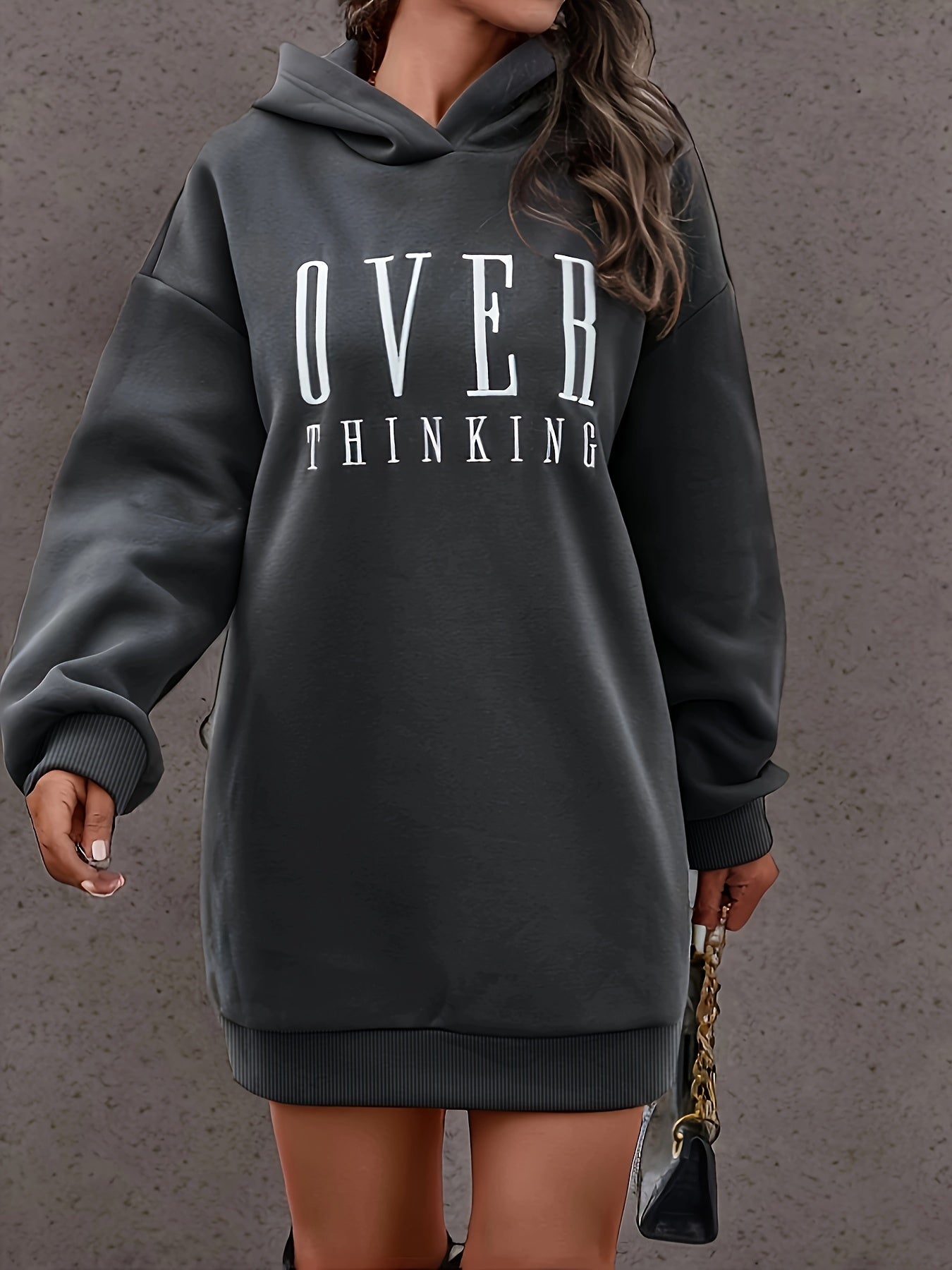 xieyinshe  Letter Print Simple Hoodie, Casual Long Sleeve Drop Shoulder Hoodie, Women's Clothing