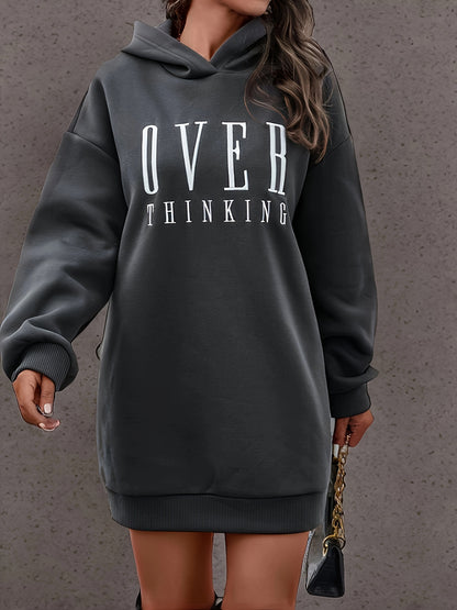 xieyinshe  Letter Print Simple Hoodie, Casual Long Sleeve Drop Shoulder Hoodie, Women's Clothing