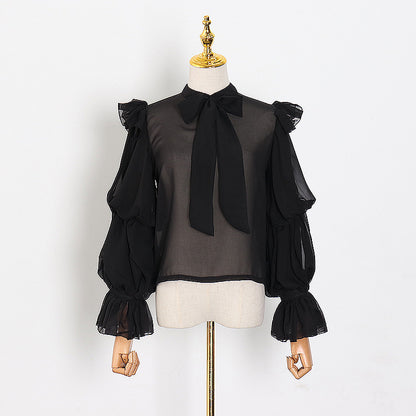 2025 [VGH]  women's Popular trade new ins  sexy see-through top bubble long-sleeved chiffon shirt women's tide