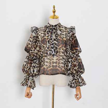 2025 [VGH]  women's Popular trade new ins  sexy see-through top bubble long-sleeved chiffon shirt women's tide