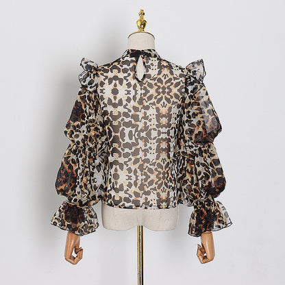 2025 [VGH]  women's Popular trade new ins  sexy see-through top bubble long-sleeved chiffon shirt women's tide