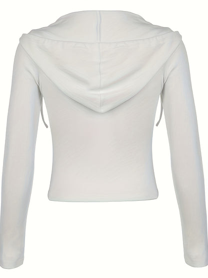 vlovelaw  Zip Up Crop Slim Hoodie, Casual Long Sleeve Drawstring Hoodies Sweatshirt, Women's Clothing