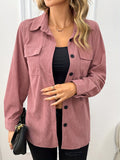 vlovelaw  Button Front Flap Pockets Jacket, Casual Long Sleeve Lapel Jacket, Women's Clothing