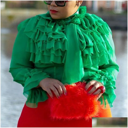 Women'S Blouses Shirts Plain Fal Long Sleeve Women Summer Pink Ruffles Tops Blouse Female Plus Size Office Ol Elegant Lady Mx20040 Dhtcg