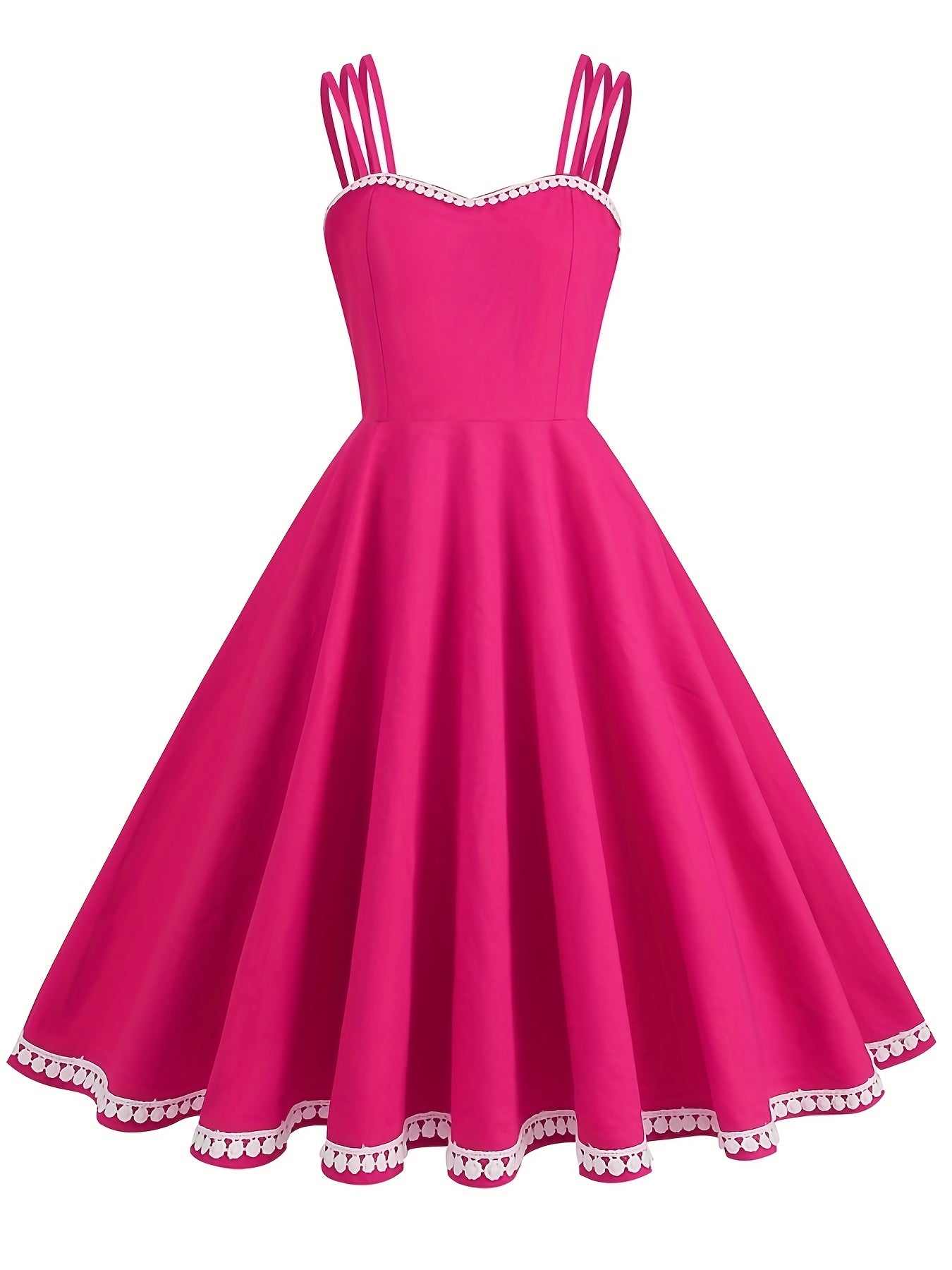 vlovelaw Solid Spaghetti Strap Dress, Vintage A Line Sleeveless Party Dress, Women's Clothing