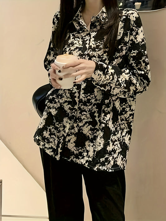 vlovelaw  Floral Print Button Front Blouse, Vintage Long Sleeve Blouse For Spring & Fall, Women's Clothing