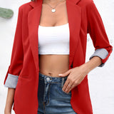 vlovelaw  Solid Lapel Blazer, Elegant Open Front Work Office Outerwear, Women's Clothing