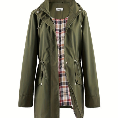 vlovelaw  Drawstring Waist Hooded Zip Up Coat, Casual Long Sleeve Coat For Fall & Winter, Women's Clothing