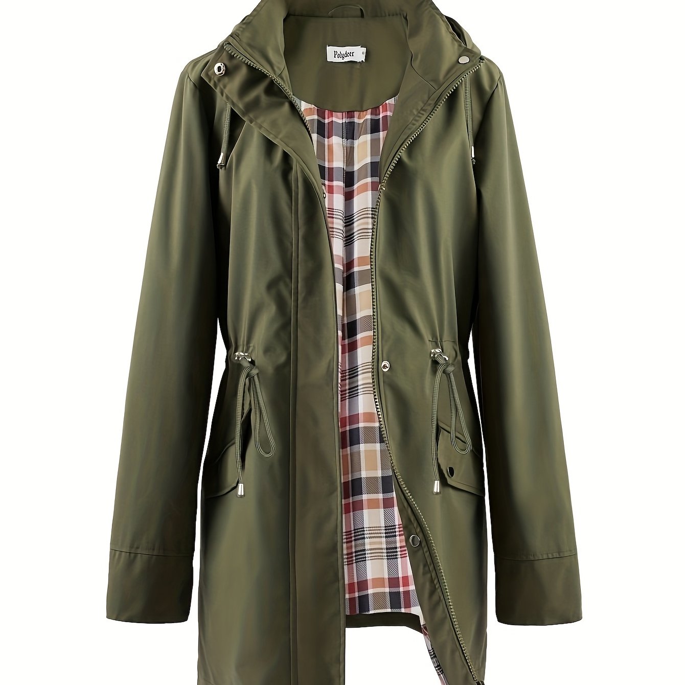 vlovelaw  Drawstring Waist Hooded Zip Up Coat, Casual Long Sleeve Coat For Fall & Winter, Women's Clothing