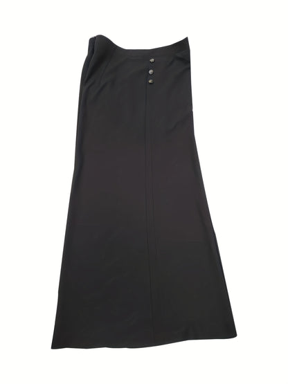 Plus Size Elegant Pants, Women's Plus Solid Mid Waisted Wide Leg Button Decor Loose Trousers
