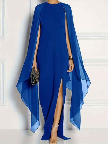 vlovelaw  Solid Split Chiffon Sleeveless Evening Dress, Elegant Shawl Spring & Summer Maxi Dress, Women's Clothing