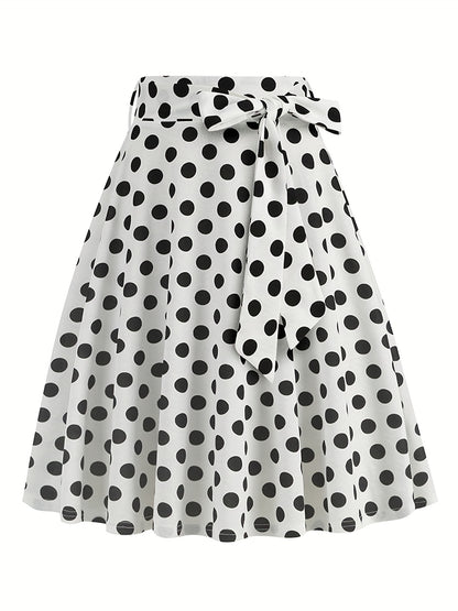 vlovelaw  Polka Dot Print Pleated Skirts, Vintage Bow Flare Skirts For Spring & Summer, Women's Clothing