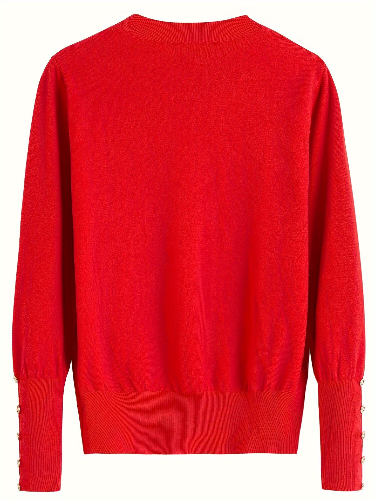 Solid Cut Out Knitted Top, Casual Button Long Sleeve Inner Wear Sweater, Women's Clothing