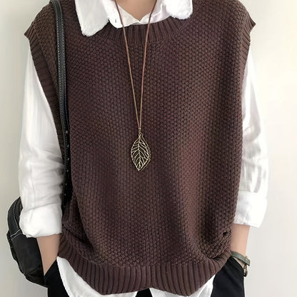 vlovelaw  vlovelaw  Solid Crew Neck Sweater Vest, Casual Sleeveless Vest For Spring & Fall, Women's Clothing