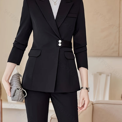 Solid Button Up Blazer, Casual Long Sleeve Slim Lapel Outwear, Women's Clothing