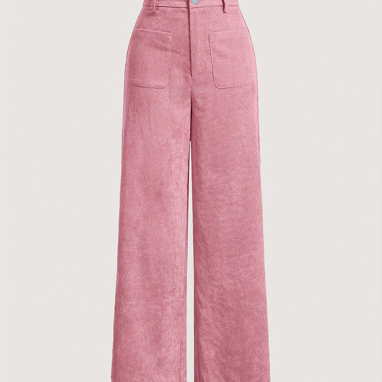 vlovelaw Solid Corduroy Straight Leg Pants, Vintage Patched Pocket Loose Pants, Women's Clothing