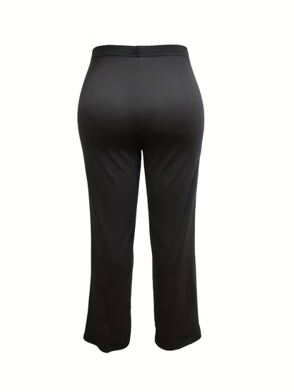 vlovelaw Plus Size Casual Pants, Women's Plus Solid Straight Leg Medium Stretch Elastic High Rise Pants