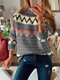 vlovelaw Graphic Pattern Mock Neck Sweater, Casual Long Sleeve Sweater For Fall & Winter, Women's Clothing