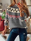 vlovelaw Graphic Pattern Mock Neck Sweater, Casual Long Sleeve Sweater For Fall & Winter, Women's Clothing