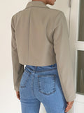 Cropped Solid Lapel Blazer, Elegant Open Front Long Sleeve Outerwear, Women's Clothing