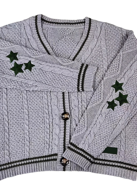 vlovelaw  Star Pattern Contrast Side Cardigan, Casual Long Sleeve Cardigan For Fall & Winter, Women's Clothing