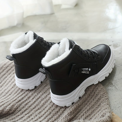 vlovelaw  Women's Casual High Top Shoes, Winter Plush Lined Warm Shoes, Thick Soled Lace-up Sports Shoes