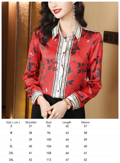 Ribbon Bow Women Silk Print Shirt Polka Dot Long Sleeve Button Up Blouses Office Ladies Casual Shirts Spring Autumn Designer Blouse Fine Elegant Tops Woman