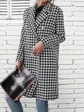 Houndstooth Print Blazer, Casual Double Breasted Long Length Outerwear, Women's Clothing