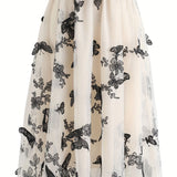 vlovelaw  Butterfly Embroidered Midi Dress, Elastic Waist Vacation Casual Dress For Spring & Fall, Women's Clothing