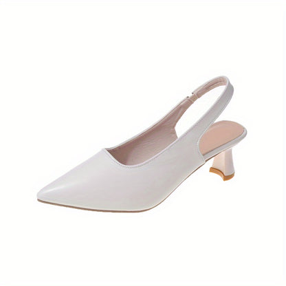 Womens Chic Solid Color Slip-On Mules - Pointed Toe Cone Heel with Ankle Strap Slingback - Ultra-Comfortable Summer Dress Shoes for Trendsetters