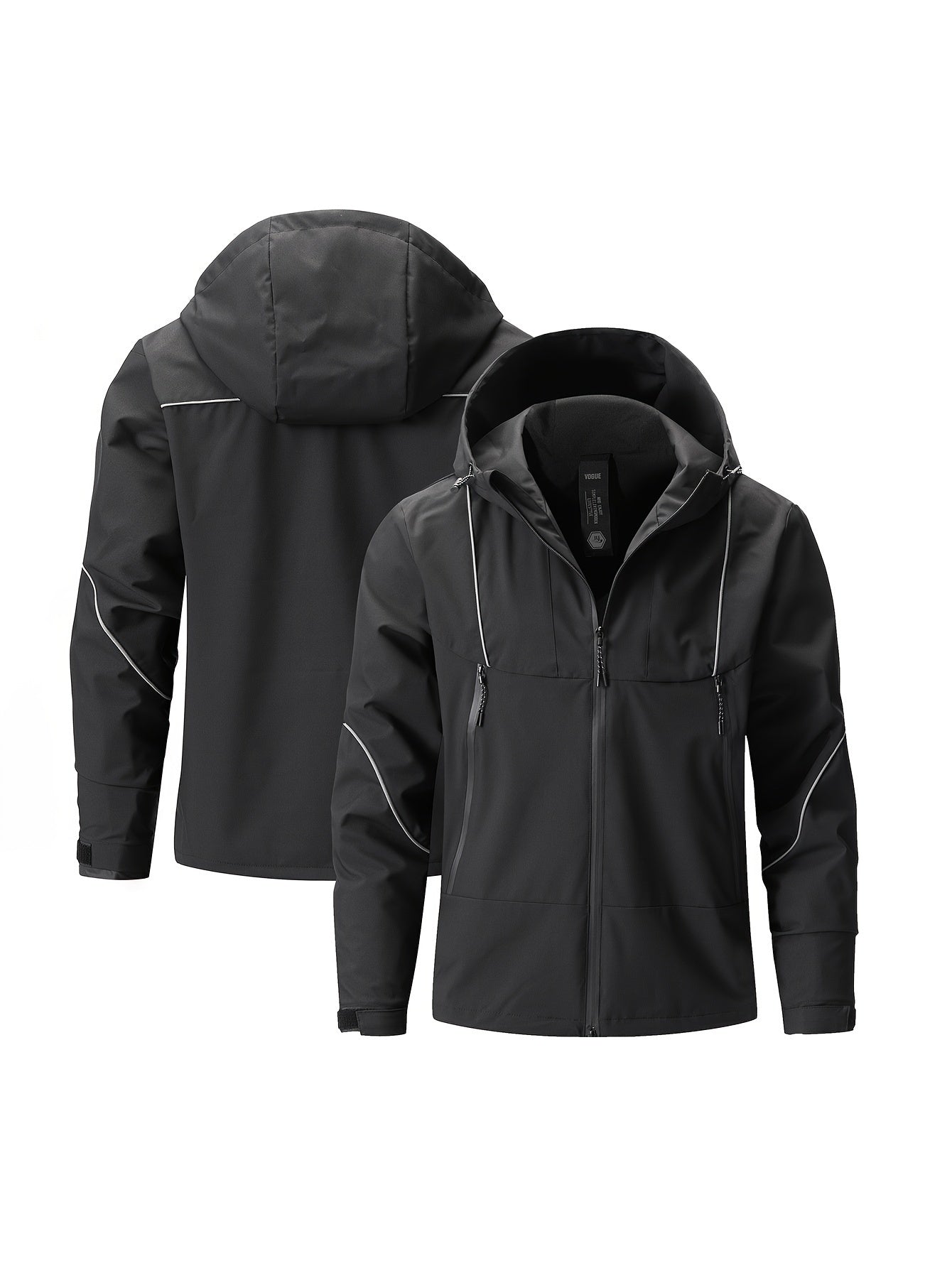 Plus Size Polyester Men's Hooded Sports Coat, Regular Fit, Solid Color, Casual Athletic Outerwear for Spring/Autumn/Winter, Woven Fabric