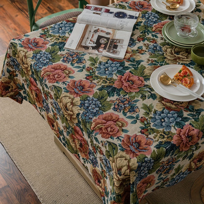 1pc Square Cotton Embroidered Tablecloth - Stylish American Design with Intricate Ball Flower Embroidery - Perfect for Christmas, Adds Elegance to Your Home Decor