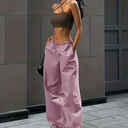Wide Leg Elastic Waist Pants, Casual Drawstring Versatile Long Length Pants, Women's Clothing