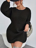 vlovelaw Slim Waist Sweater Dress, Elegant Solid Long Sleeve Crew Neck Dress, Women's Clothing