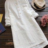 Plus Size Button Decor Solid Casual Swing Dress With Pockets, Women's Plus Loose Fit Midi Dress
