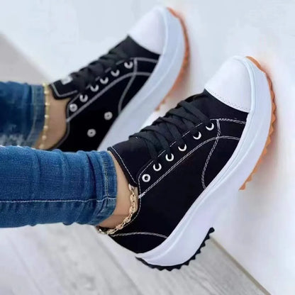 Tennis Shoes for Women Canvas Platform Sneakers Gym Sport Shoes Flat Lace-Up Sneakers Adult Woman Walking Shoes Tenis Feminino