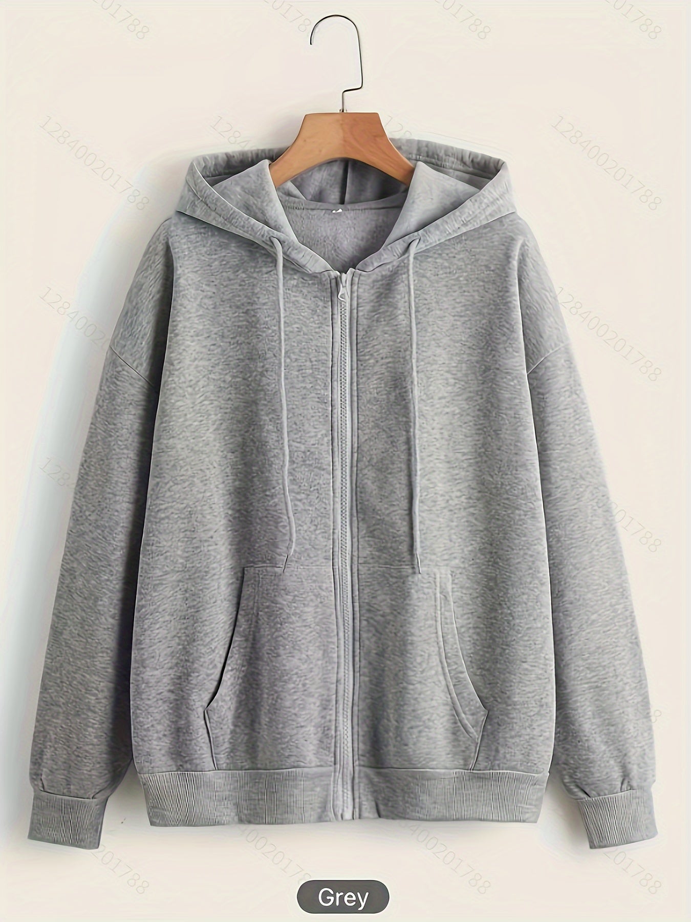 vlovelaw  Solid Color Zipper Up Drawstring Fashion Hoodie, Pocket Front Long Sleeve Hooded Sweatshirts, Women's Sports Sweatshirt