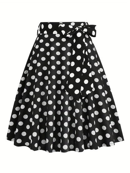 vlovelaw  Polka Dot Print Pleated Skirts, Vintage Bow Flare Skirts For Spring & Summer, Women's Clothing