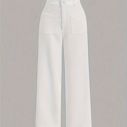 vlovelaw  Solid Corduroy Straight Leg Pants, Vintage Patched Pocket Loose Pants, Women's Clothing