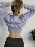 vlovelaw  Solid Crew Neck Cable Knit Sweater, Casual Long Sleeve Crop Pullover Sweater, Women's Clothing