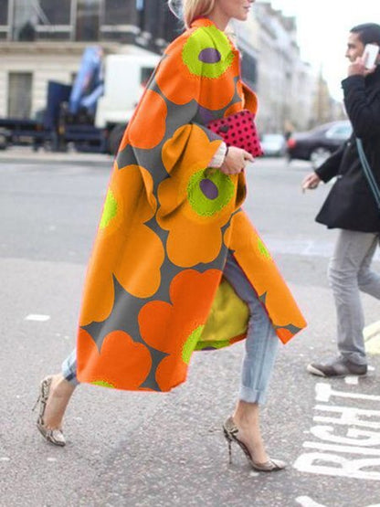 spring and autumn spot wish independent station ebay amazon long horn sleeve jacket printed loose trench coat women