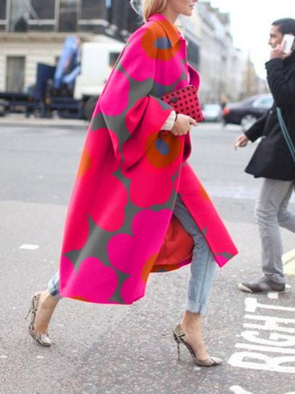 spring and autumn spot wish independent station ebay amazon long horn sleeve jacket printed loose trench coat women
