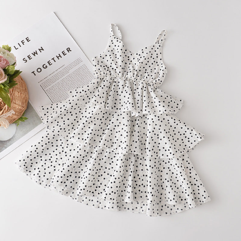 VLOVELAW Girls' Fashionable Dress Summer Foreign Trade New Chiffon Dot Suspender Skirt Children's Princess Dress Trendy Cross-Border Hot