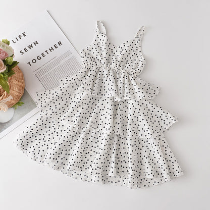 VLOVELAW Girls' Fashionable Dress Summer Foreign Trade New Chiffon Dot Suspender Skirt Children's Princess Dress Trendy Cross-Border Hot