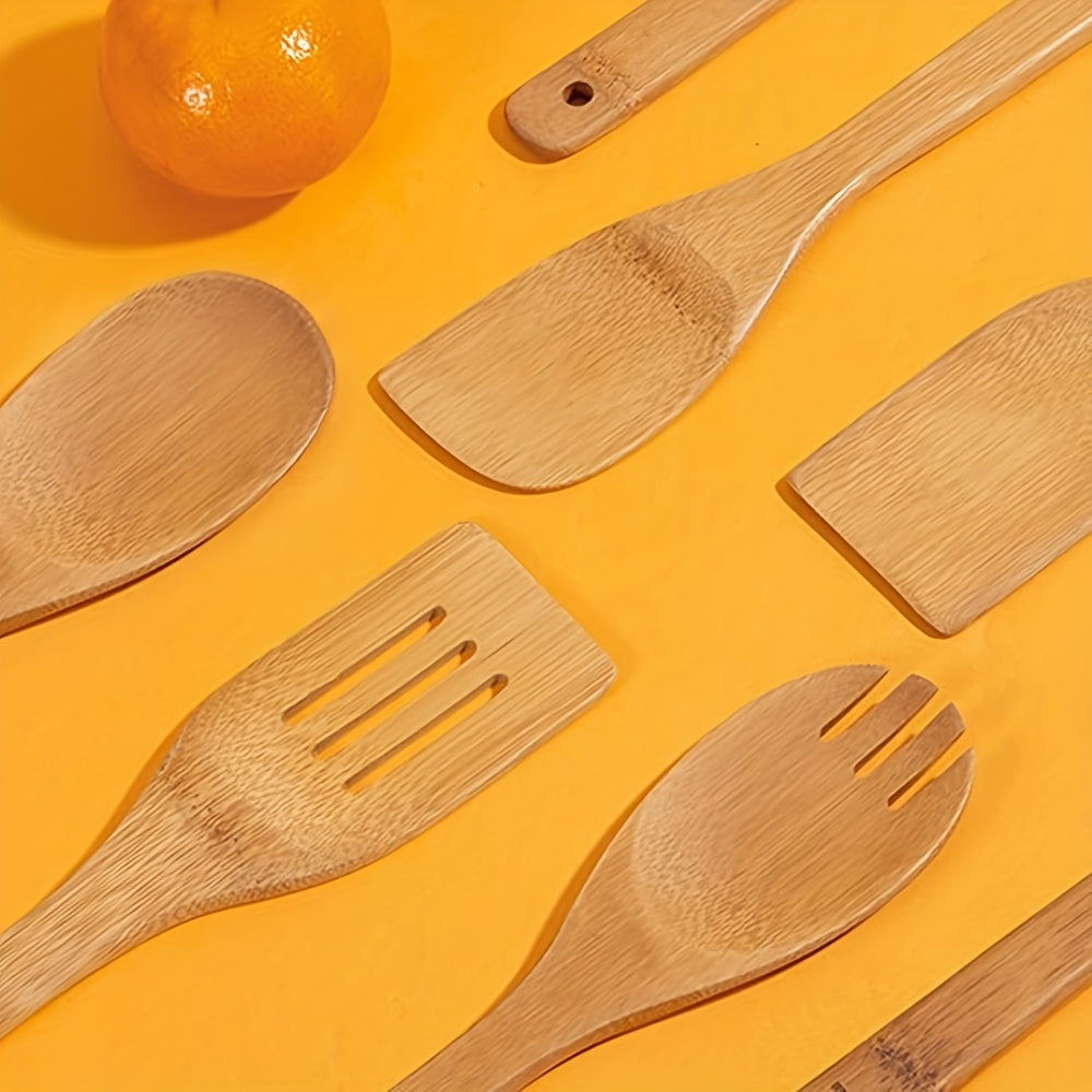 6pcs Bamboo Cooking Utensils Set - Includes Spoonula, Slotted Spoon, Shovel, And Spatula - Perfect For Nonstick Pans And Woks