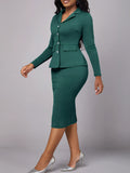 vlovelaw  Two-piece Skirt Suit Set, Lapel Blazer & Sheath Midi Skirt 2pcs Business Outfit, Women's Clothing