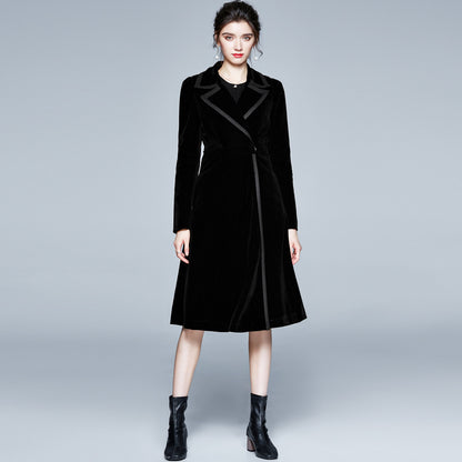 Velvet trench coat women's medium and long  autumn and winter new popular women's clothing temperament waist coat coat Popularan goods tide
