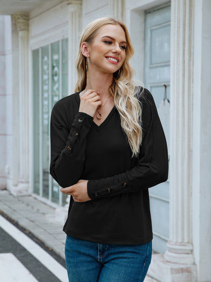 vlovelaw  V Neck Oversized T-shirt, Casual Loose Long Sleeve Fashion T-Shirts Tops, Women's Clothing