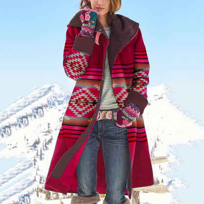 autumn and winter new Popular trade women's clothing  medium and long printed top long sleeve dragon and phoenix woolen coat