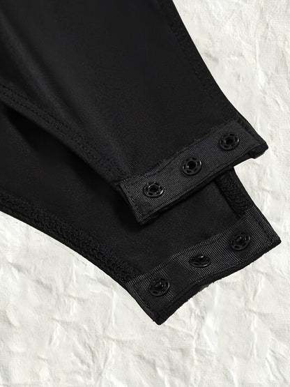vlovelaw Solid Square Neck Slim Bodysuit, Elegant Bell Sleeve Bodysuit, Women's Clothing